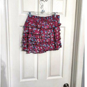 Ruffle layered floral mini skirt